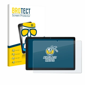 Front side of a product packaging with the brand logo BROTECT. Next to it is the device Yicty MB1001 10.1