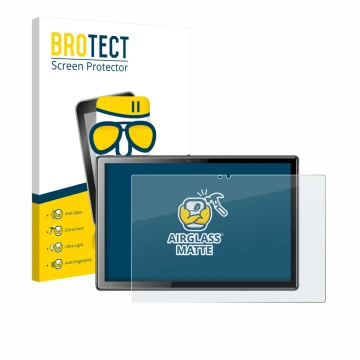 Front side of a product packaging with the brand logo BROTECT. Next to it is the device Tibuta A10 10.1