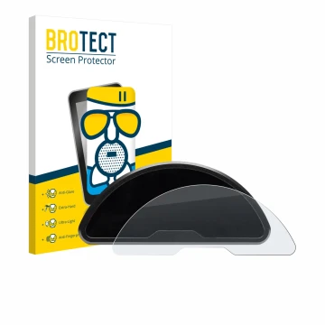 Front side of a product packaging with the brand logo BROTECT. Next to it is the device motogadget motoscope pro shown with th