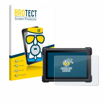 Front side of a product packaging with the brand logo BROTECT. Next to it is the device iCarsoft CR Eagle shown with the corre