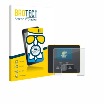 Front side of a product packaging with the brand logo BROTECT. Next to it is the device Junsi iCharger DX12 shown with the cor