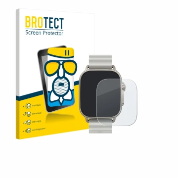 Front side of a product packaging with the brand logo BROTECT. Next to it is the device realme Watch 5 shown with the correspo