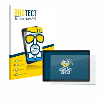 Front side of a product packaging with the brand logo BROTECT. Next to it is the device Antemper D115 10.1