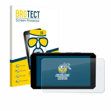 Front side of a product packaging with the brand logo BROTECT. Next to it is the device Chigee AIO-6 LTE 4G shown with the cor