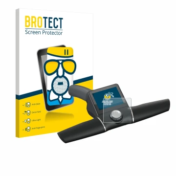 Front side of a product packaging with the brand logo BROTECT. Next to it is the device Motocaddy M7 GPS Remote shown with the