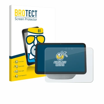 Front side of a product packaging with the brand logo BROTECT. Next to it is the device Amazon Echo Show 8 2025 (4th Gen.) sho