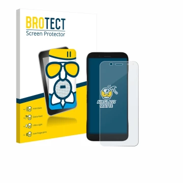 Front side of a product packaging with the brand logo BROTECT. Next to it is the device Datalogic Memor 17 HC shown with the c