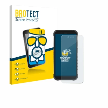 Front side of a product packaging with the brand logo BROTECT. Next to it is the device Ulefone RugKing shown with the corresp