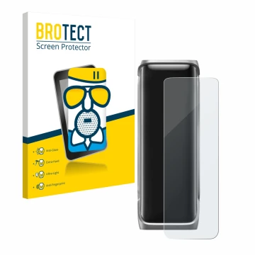 Front side of a product packaging with the brand logo BROTECT. Next to it is the device EcoFlow Rapid Pro X shown with the cor