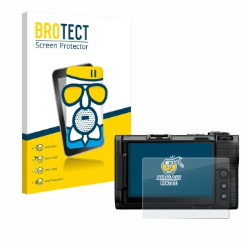Front side of a product packaging with the brand logo BROTECT. Next to it is the device Nikon ZR shown with the corresponding 