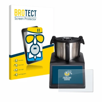 Front side of a product packaging with the brand logo BROTECT. Next to it is the device Ufesa TotalChef RK10 shown with the co