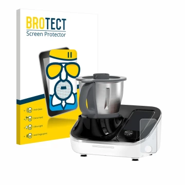 Front side of a product packaging with the brand logo BROTECT. Next to it is the device TOKIT Omni Cook C2 shown with the corr