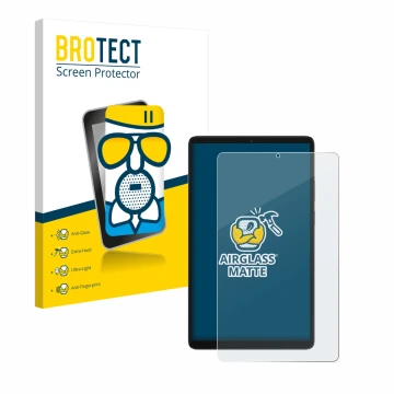 Front side of a product packaging with the brand logo BROTECT. Next to it is the device Samsung Galaxy Tab A11 8.7