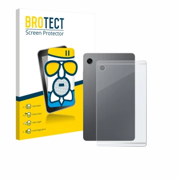Front side of a product packaging with the brand logo BROTECT. Next to it is the device Samsung Galaxy Tab A11 8.7