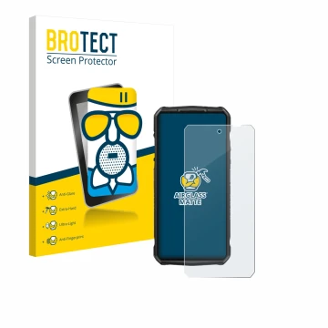 Front side of a product packaging with the brand logo BROTECT. Next to it is the device Ulefone 29 pro shown with the correspo