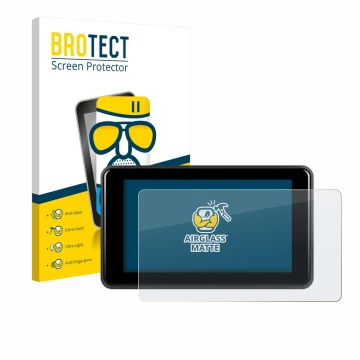 Front side of a product packaging with the brand logo BROTECT. Next to it is the device Vechtel Motorrad Carplay 5