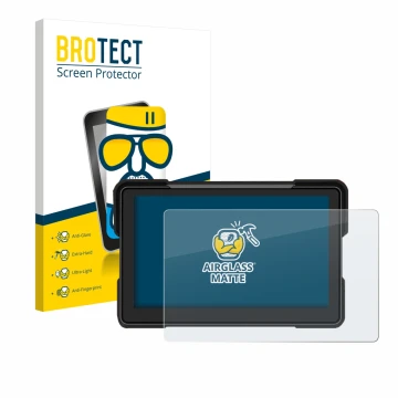 Front side of a product packaging with the brand logo BROTECT. Next to it is the device Airpuxem Motorrad Carplay 7