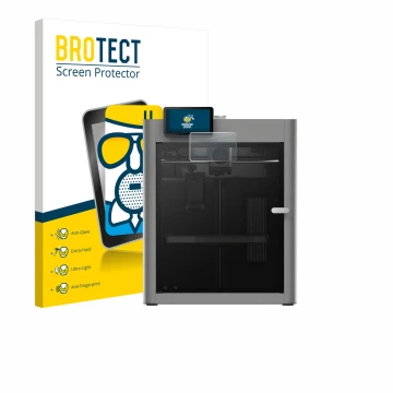 Front side of a product packaging with the brand logo BROTECT. Next to it is the device Bambu Lab P2S 3D Printer shown with th