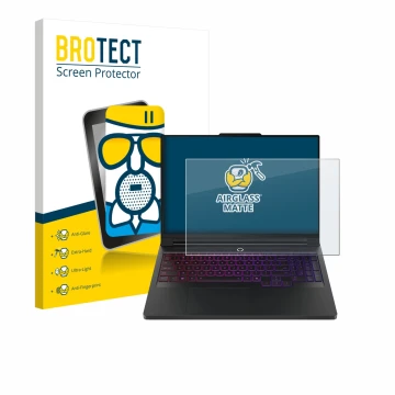 Front side of a product packaging with the brand logo BROTECT. Next to it is the device Lenovo Legion Pro 7 Gen 10 16