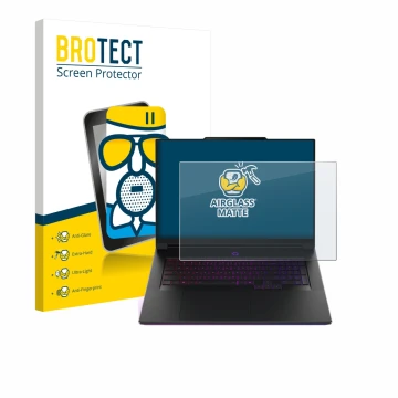 Front side of a product packaging with the brand logo BROTECT. Next to it is the device Lenovo Legion 9i Gen 10 18