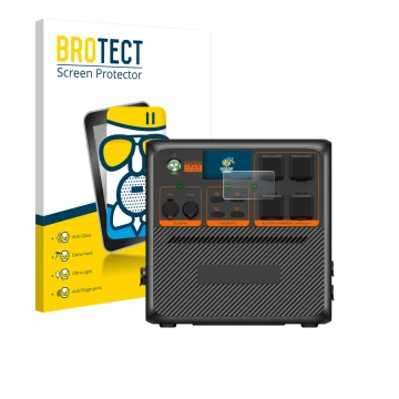 Front side of a product packaging with the brand logo BROTECT. Next to it is the device Bluetti AC240P shown with the correspo