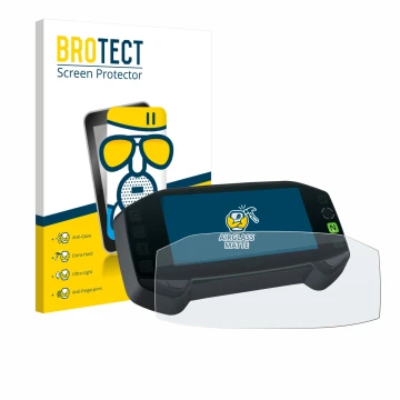 Front side of a product packaging with the brand logo BROTECT. Next to it is the device Suzuki DR-Z4S 2025 shown with the corr