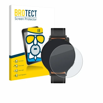 Front side of a product packaging with the brand logo BROTECT. Next to it is the device Pireware Nano Smartwatch shown with th