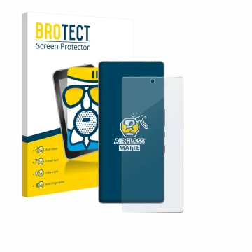 Front side of a product packaging with the brand logo BROTECT. Next to it is the device ZTE Nubia Red Magic 11 Pro shown with 