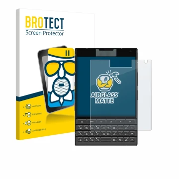 Front side of a product packaging with the brand logo BROTECT. Next to it is the device Unihertz Titan 2 shown with the corres