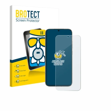 Front side of a product packaging with the brand logo BROTECT. Next to it is the device Honor Magic 8 shown with the correspon