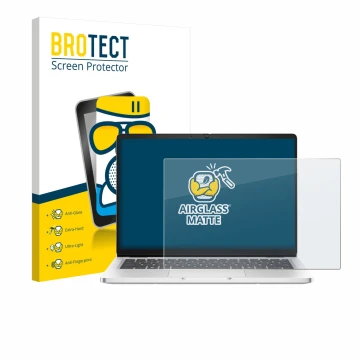 Front side of a product packaging with the brand logo BROTECT. Next to it is the device Dell Pro 14 Premium PA14250 Non-Touch 