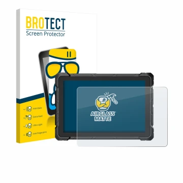Front side of a product packaging with the brand logo BROTECT. Next to it is the device Higole F7G Rugged Tablet 10.1