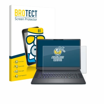 Front side of a product packaging with the brand logo BROTECT. Next to it is the device Dell Alienware 16 Area-51 shown with t