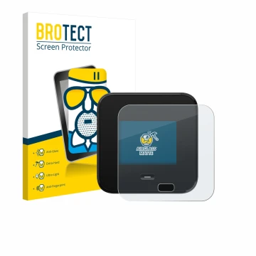 Front side of a product packaging with the brand logo BROTECT. Next to it is the device Netgear Nighthawk M7 Pro shown with th