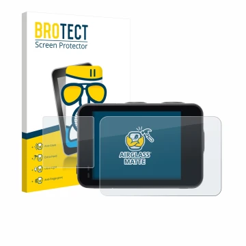 Front side of a product packaging with the brand logo BROTECT. Next to it is the device Akaso Brave 7 shown with the correspon