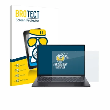 Front side of a product packaging with the brand logo BROTECT. Next to it is the device Acer Swift X 14 SFX14-73G Touch shown 