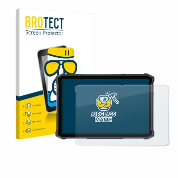 Front side of a product packaging with the brand logo BROTECT. Next to it is the device Ulefone Armor Pad 5 Ultra shown with t