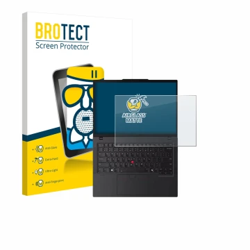 Front side of a product packaging with the brand logo BROTECT. Next to it is the device Lenovo ThinkPad P14s Gen 6 14.5