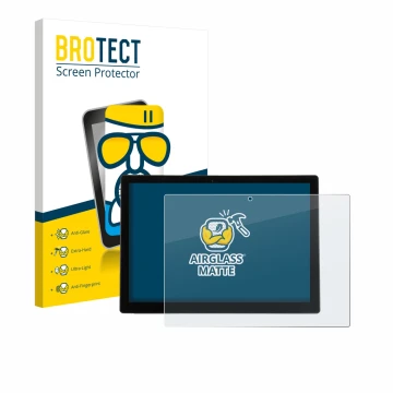 Front side of a product packaging with the brand logo BROTECT. Next to it is the device Wortmann Terra Pad 1200V2 12.3
