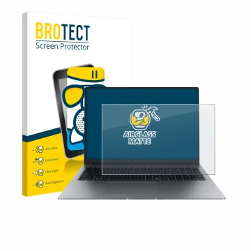 Front side of a product packaging with the brand logo BROTECT. Next to it is the device Honor MagicBook X16 Plus 2025 shown wi