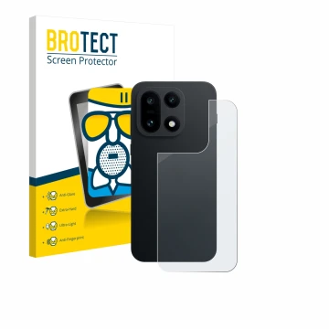 Front side of a product packaging with the brand logo BROTECT. Next to it is the device OnePlus 15 (Back) shown with the corre