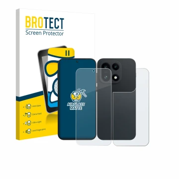 Front side of a product packaging with the brand logo BROTECT. Next to it is the device OnePlus 15 (Front+Back) shown with the