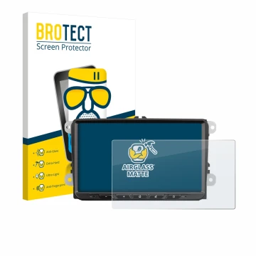 Front side of a product packaging with the brand logo BROTECT. Next to it is the device Zenec Z-E2065 shown with the correspon