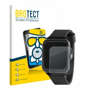 Front side of a product packaging with the brand logo BROTECT. Next to it is the device Sector Smartwatch S-08 shown with the 