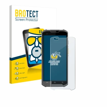 Front side of a product packaging with the brand logo BROTECT. Next to it is the device Newland MT93 shown with the correspond