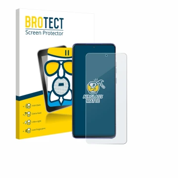 Front side of a product packaging with the brand logo BROTECT. Next to it is the device Motorola Edge 60 Stylus shown with the