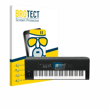 Front side of a product packaging with the brand logo BROTECT. Next to it is the device KORG Nautilus 61 shown with the corres