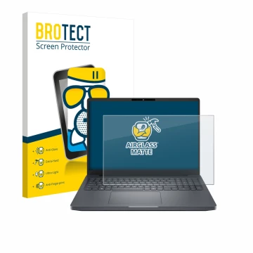 Front side of a product packaging with the brand logo BROTECT. Next to it is the device Dell Pro Max 16 Plus shown with the co