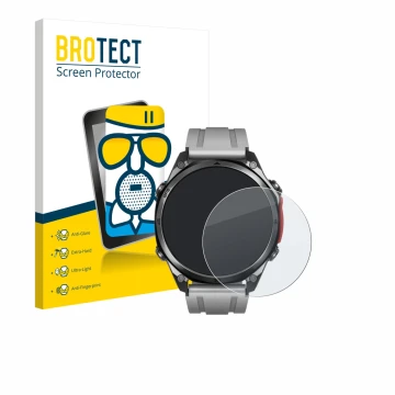 Front side of a product packaging with the brand logo BROTECT. Next to it is the device Doogee Anywise W1 Pro shown with the c