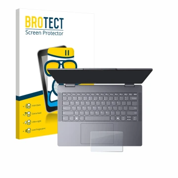Front side of a product packaging with the brand logo BROTECT. Next to it is the device Lenovo IdeaPad 5 2-in-1 14